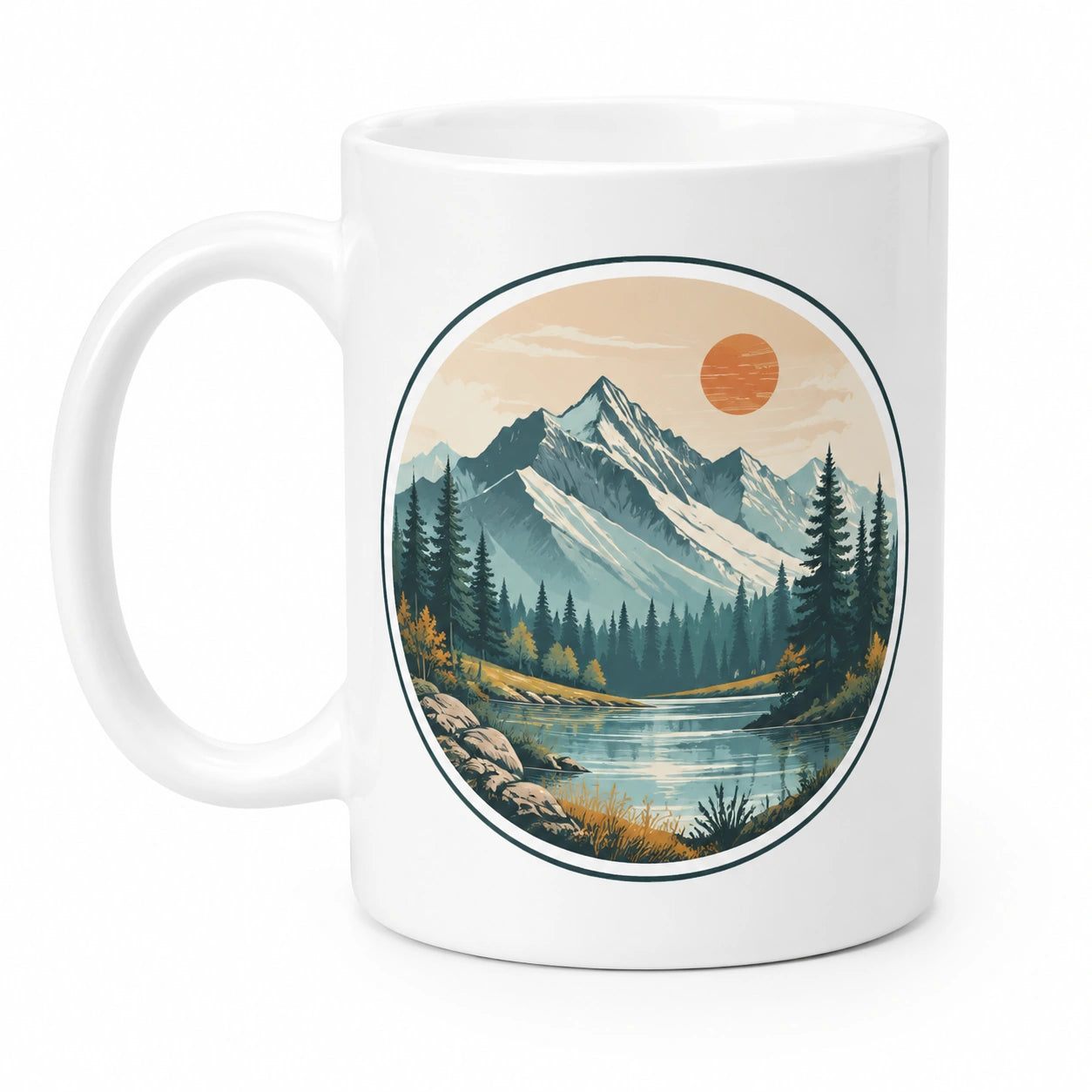 Mug en céramique 325 ml blanc à motif montagne style vintage