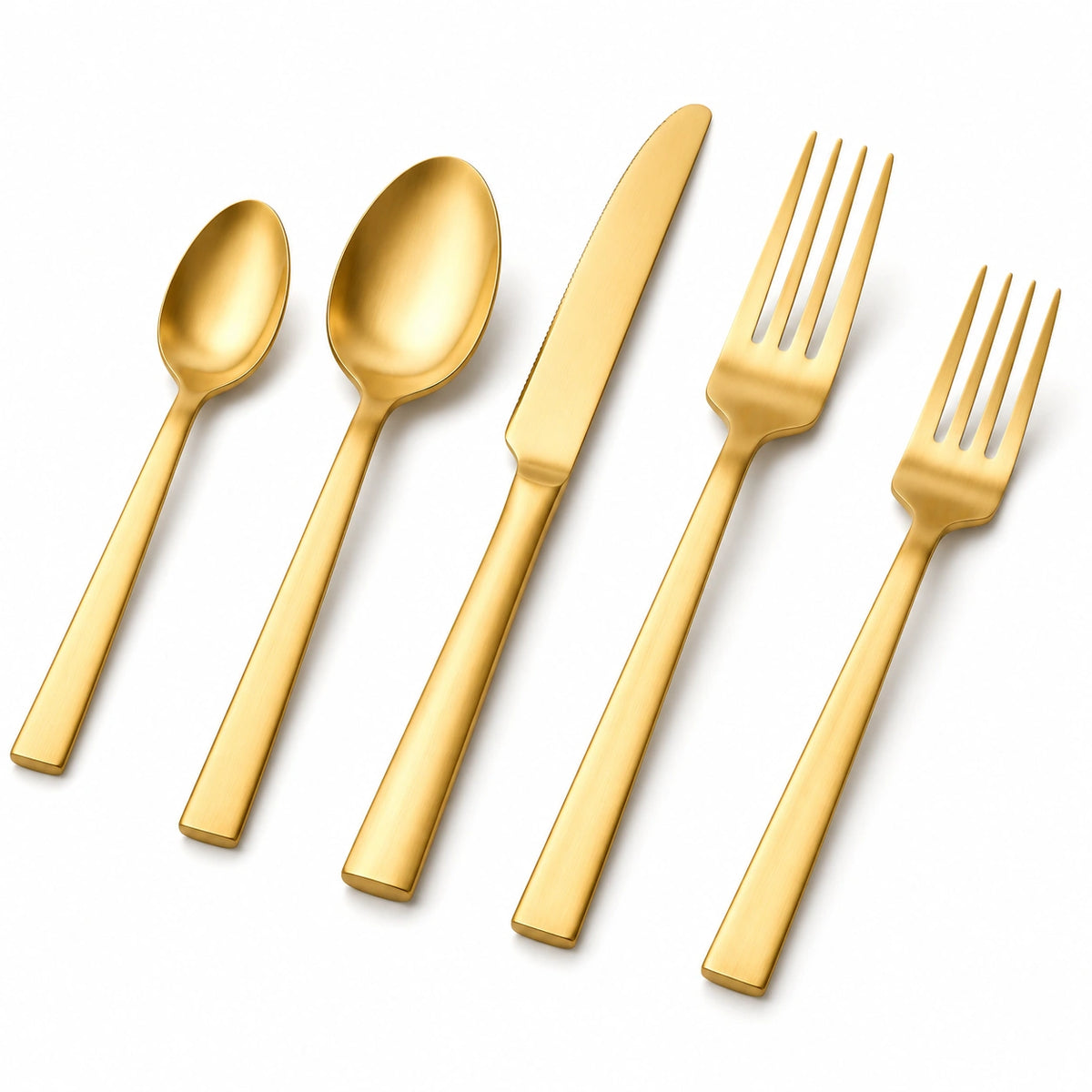Service de couverts 5 pièces en acier inoxydable doré brossé pour table moderne